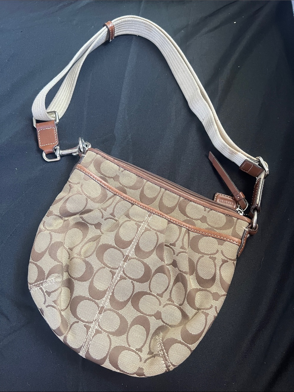 Coach Signature Canvas Crossbody in Beige and Brown